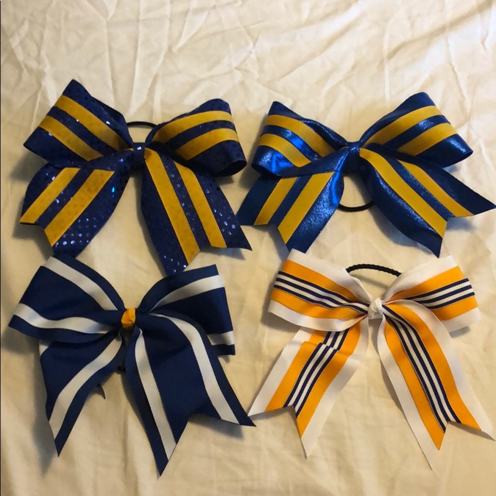 Cheer Bows Bundle: Blue, Gold, White Pack of 4